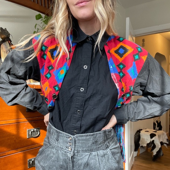 1980s western Saisa button down with attached vest - Picture 8 of 11